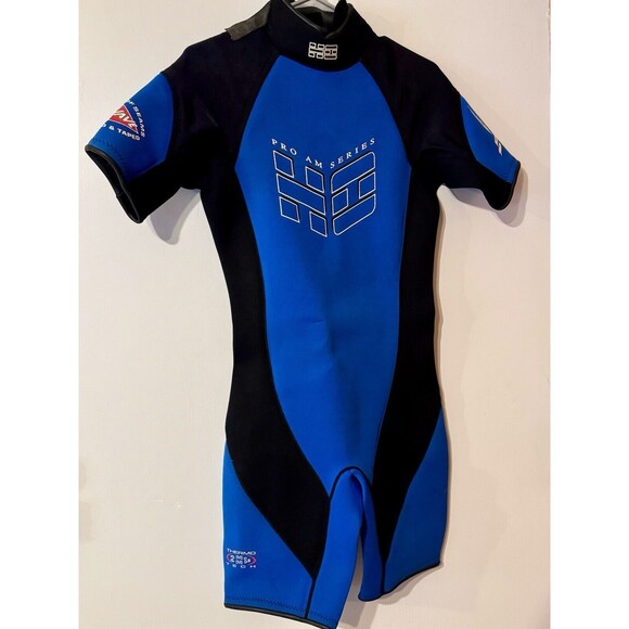 Heat Wave Pro Am Series Thermo Tech Wetsuit Blue Shorty Adult Size Medium Surf - Picture 1 of 11